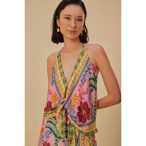 FARM RIO Women's Pink Fruits Queen Scarf Lenzing Ecovero Viscose Blouse Size L